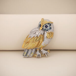 ROYAL AZURE OWL DIAMOND BROOCH