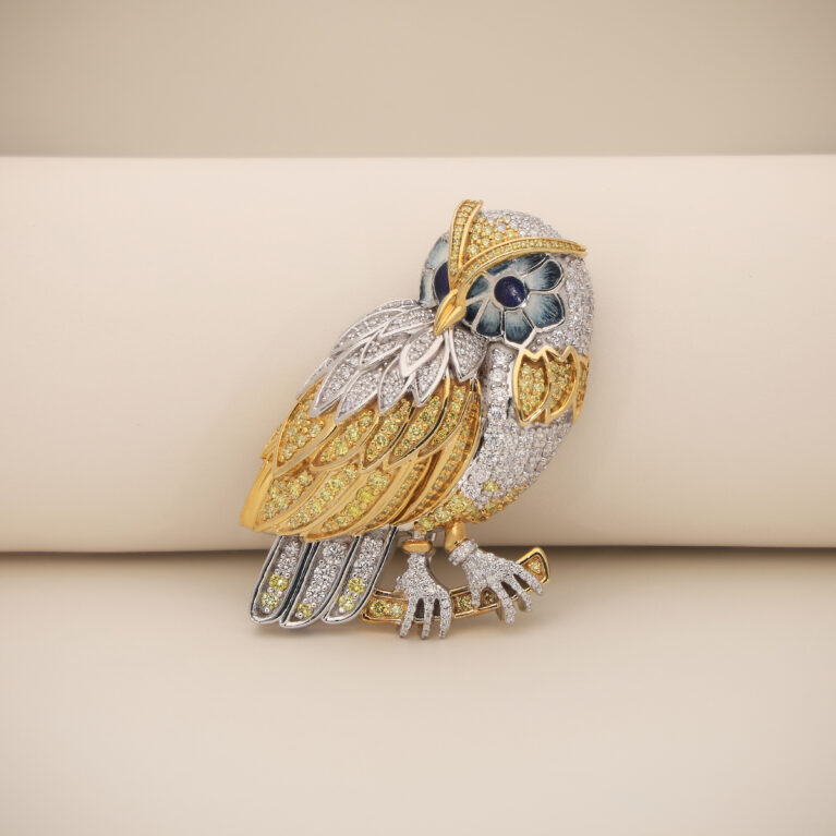 ROYAL AZURE OWL DIAMOND BROOCH